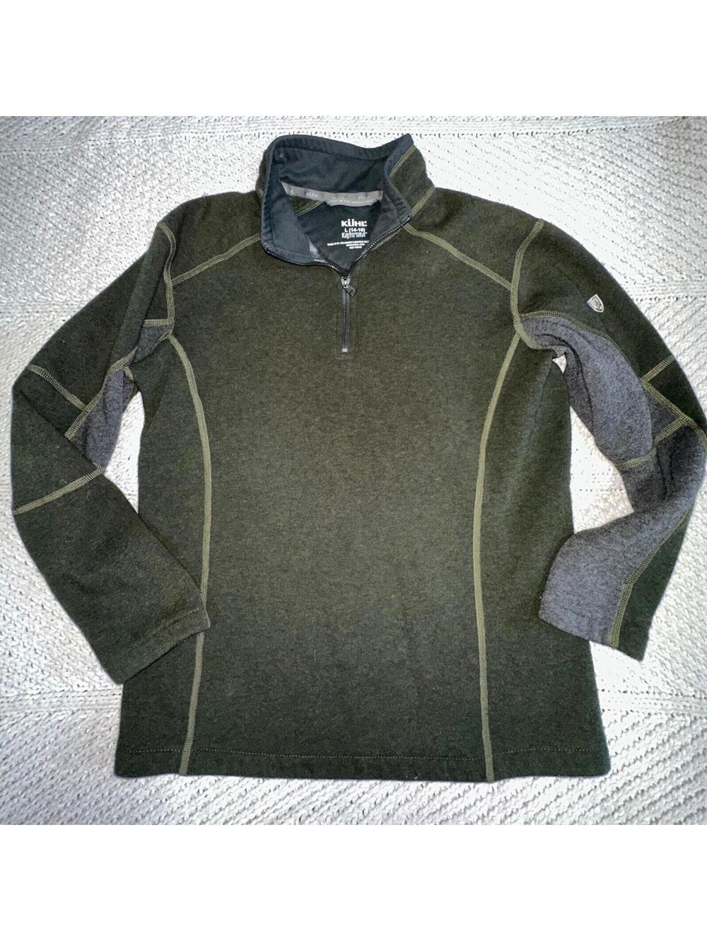Kuhl Kashmira Sweater Size Youth Large 14/16 Green Quarter Zip Pullover Fleece